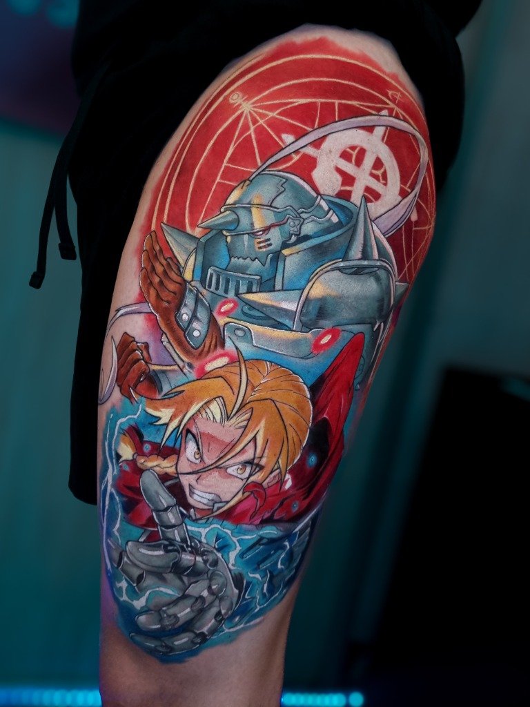 Tatuaje a color de Edward y Alphonse Elric de Fullmetal Alchemist