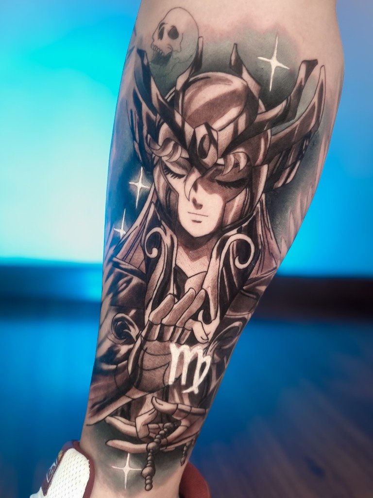 Tatuaje en sombras de Shaka de Virgo de Saint Seiya